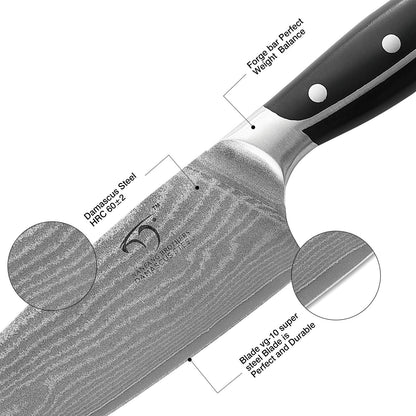 16-Piece Damascus Knife Set with Block, VG10 67-Layer Damascus Steel Kitchen Knife Set with Triple-Rivet Handles, 6 Steak Knives, Meat Fork, Sharpener & Scissors, Natural Wood
