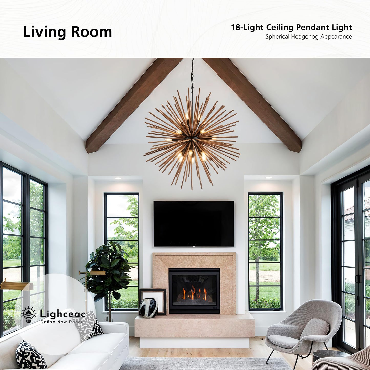 lighceac 37.4" Farmhouse Sputnik Chandelier for Dining Room Rustic Handmade Natural Wood 18-Light Hanging Ceiling Pendant Light Fixture Starburst Wood Chandeliers for Kitchen Bedroom Foyer Hallway