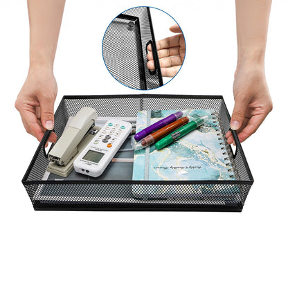 Noamus 3 Pack Office Drawer Organizer, Desk Drawer Divider Tray, Metal Mesh Desktop Basket, 6 Compartments Pen Storage Box for Makeup, Stationery, Office Supplies & Accessories, Kitchen(Black,3 Size)
