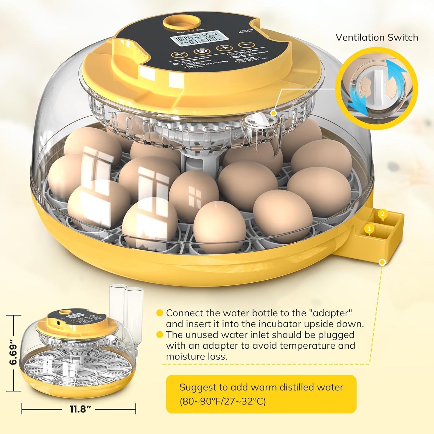 Innvello 18 2 2 Egg Incubator with Automatic Egg Turning and Humidity Control, Chicken Incubator for Hatching Eggs