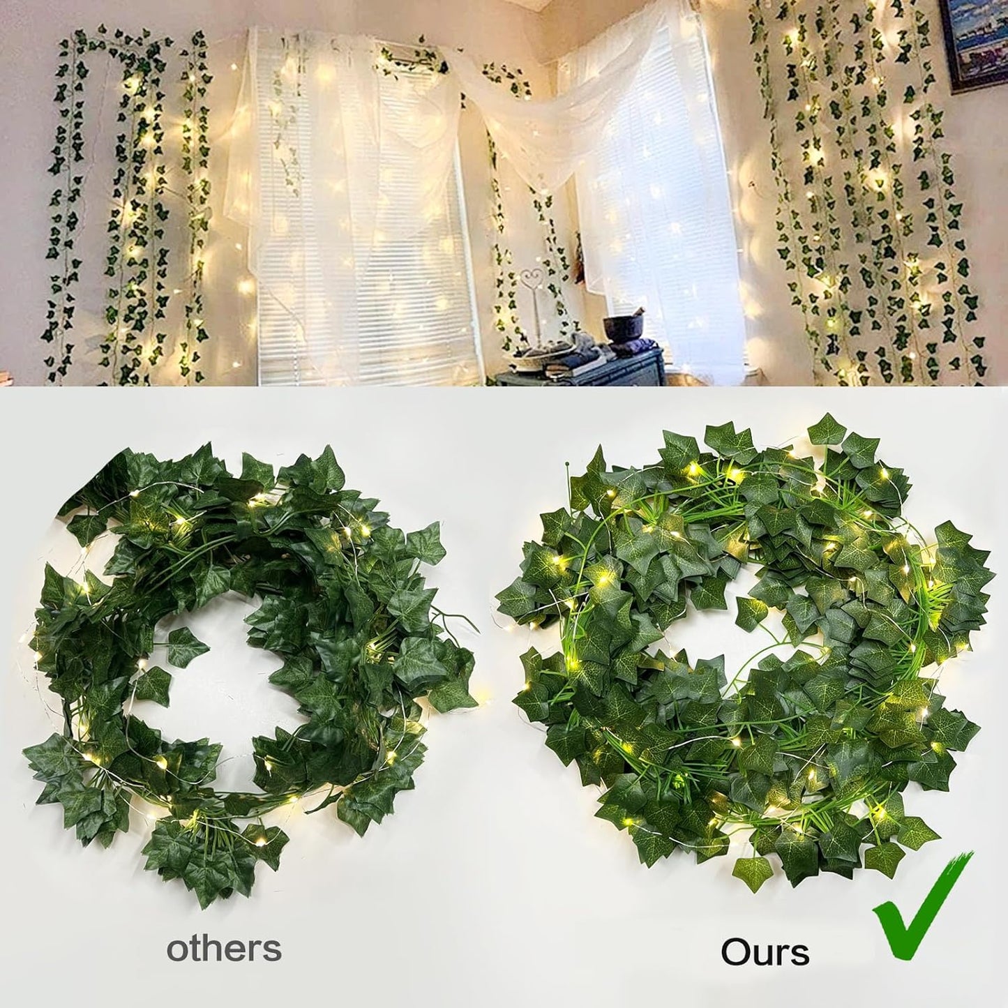 12 Pack 86 100 RECUTMS Ivy Fake Vines for Room Decor FT Artificial Plant with LED String Light Bedroom Aesthetic