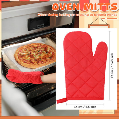 6 Pairs Heat Resistant Oven Mitts Kitchen Oven Gloves 11 Inch Long Quilted Cotton Polyester Kitchen Gloves for Cooking, Baking, Grilling BBQ (Red)