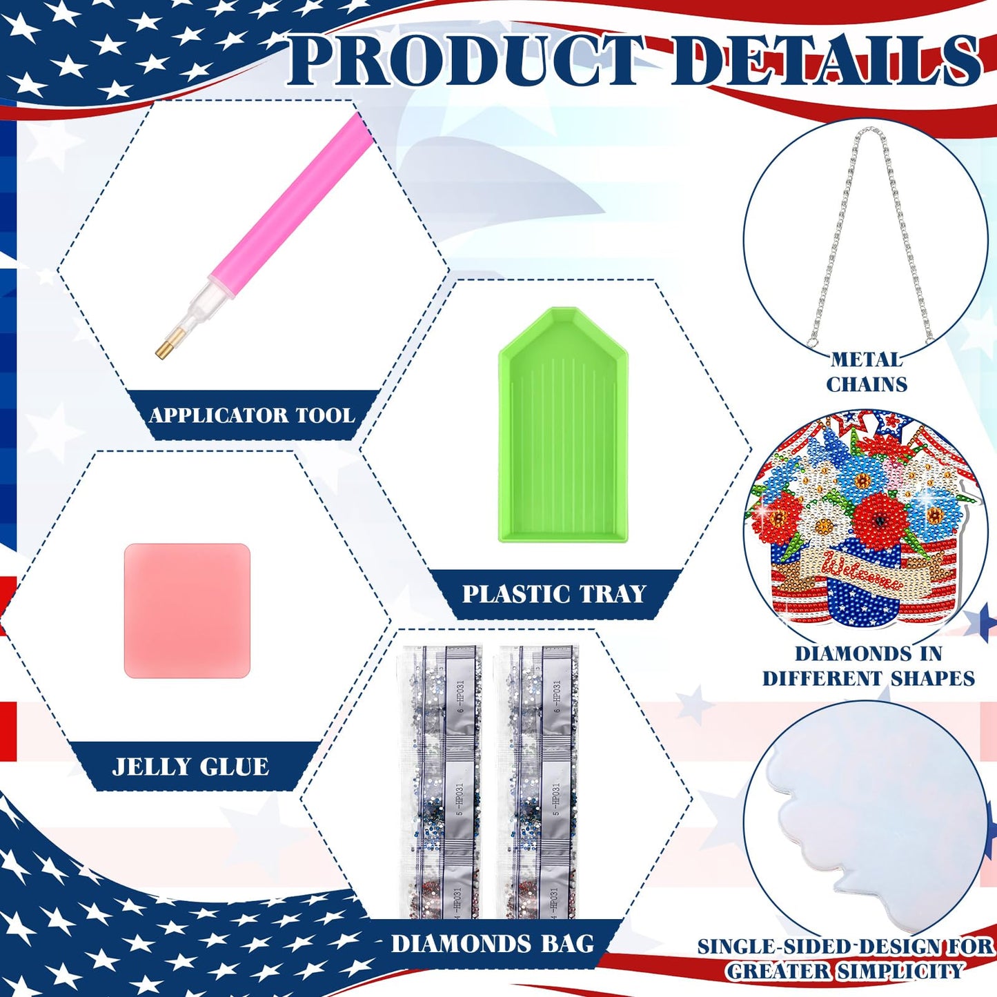 Yousoontic 3 Pcs 4th of July Diamond Art Kit 5d Patriotic Hanging Sign Memorial Day Diamond Painting Acrylic American Flag Ornament Independence 250th Anniversary Welcome Sign for Home Wall Door