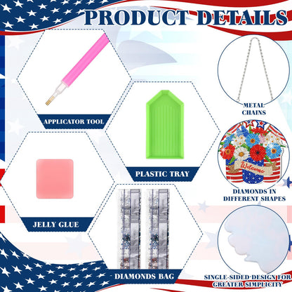 Yousoontic 3 Pcs 4th of July Diamond Art Kit 5d Patriotic Hanging Sign Memorial Day Diamond Painting Acrylic American Flag Ornament Independence 250th Anniversary Welcome Sign for Home Wall Door