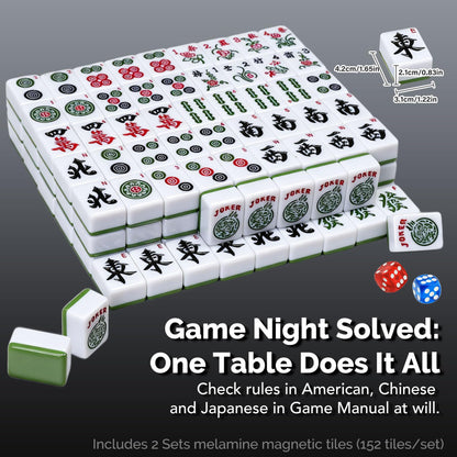 HomeMiYN Automatic Mahjong Table for American Chinese Filipino Style, Foldable Electronic Mahjong Table Shuffler with Wheels, 2 Sets of 42mm Magnetic Tiles, 152 Tiles Total, Roller Coaster Style