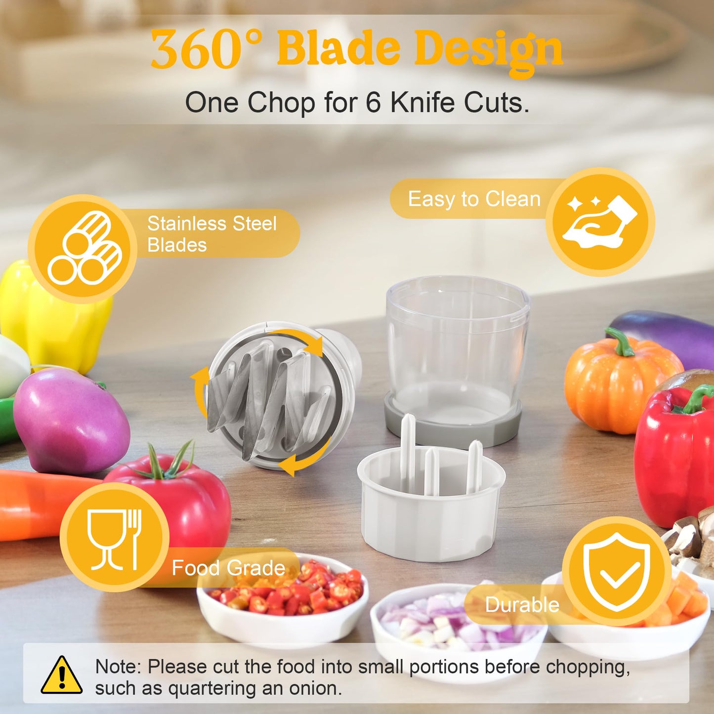 Food Chopper, Vegetable Chopper with Container, Onion Chopper Vegetable Cutter, Manual Veggie Chop Handheld Food Chopper for Garlic, Nut, Stainless Steel Blades, Dishwasher Safe, Easy to Clean, White