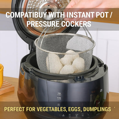 Steamer Basket for Instant Pot Stainless Steel Accessories, Pressure Cooker Mesh Insert with Handle and Vegetable Steamer Basket, Egg Basket, Pasta Strainer (Large)