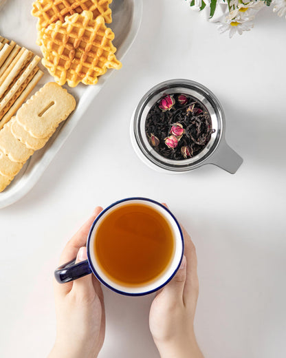 vancasso SELENE Porcelain Tea Mug, 18 oz Porcelain Tea Cup with Infuser and Lid Steeps Loose Leaf Tea, Microwave & Dishwasher Safe, Floral Bloom