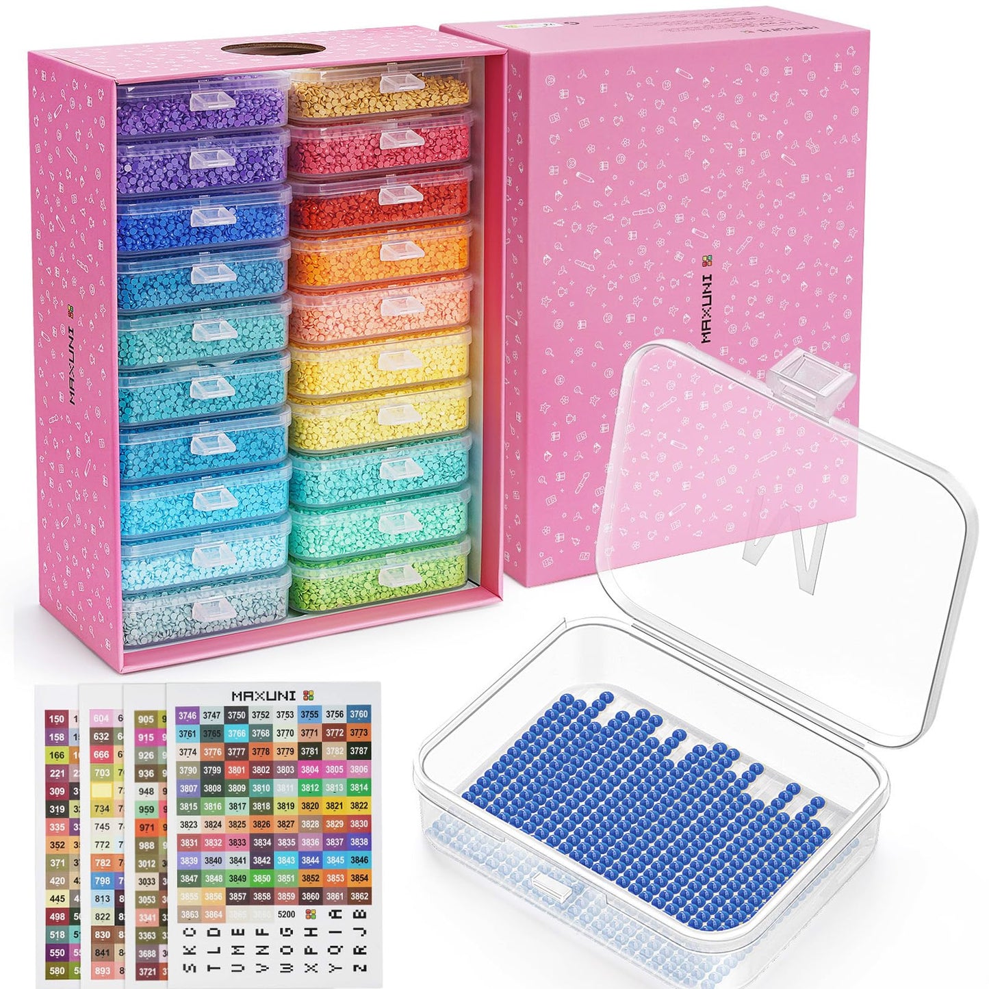 Maxuni 20pcs Diamond Sorting Tray - Diamond Art Storage Tray with Lids, 2-in-1 Stackable Diamond Painting Accessories for 5D Art Beads Storage & Line-Up