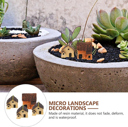 WINOMO 4PCS Miniature Gardening Landscape Micro Village Stone Houses, Thumbnail House Thatched Huts for Fairy Garden