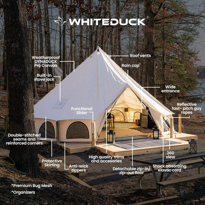 WHITEDUCK Avalon Canvas Bell Tent - Luxury All Season Tent for Camping & Glamping Made from Premium & Breathable 100% Cotton Canvas w/Stove Jack, Mesh (13' (4M), Fire Water Repellent)