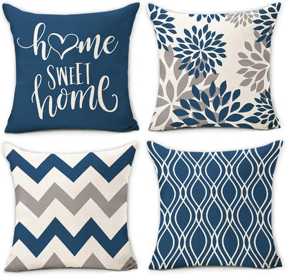 Hexagram Light Blue Geometric Pillow Covers, 16x16 Set of 4, Decorative Couch Cushion Pillow Case for Home Decoration