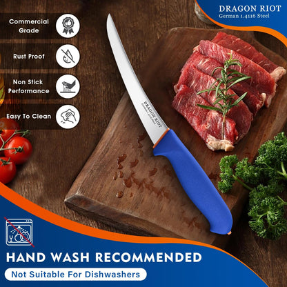 DRAGON RIOT Carving Knife Set for Meat 12 Inche Meat Slicing Knife and Boning Knife and 6 Inch Curved Beef Brisket Trimming Bundle
