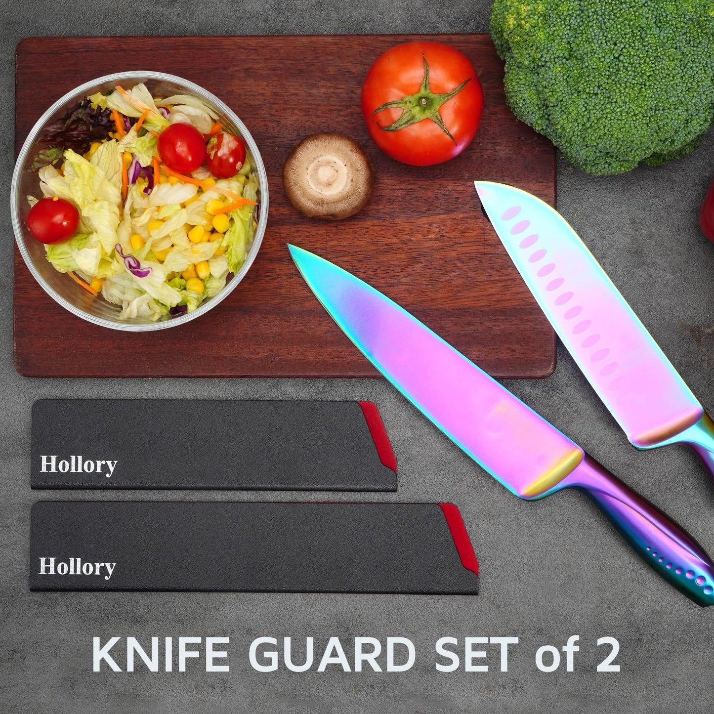 Hollory Kitchen Knife Guards Set, Universal Blade Covers, Abs Plastic BPA-Free Blade Protector with Velvet Lining, Professional Kitchen Knife Storage Solution for Home Cooks, Black (2 Pcs)