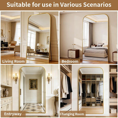 Riskioir Full Length Mirror 81"x41" Arched Floor Standing Large Mirrors Full Body Mirror with Stand - with Aluminum Frame for Bedroom Living Room, Gold