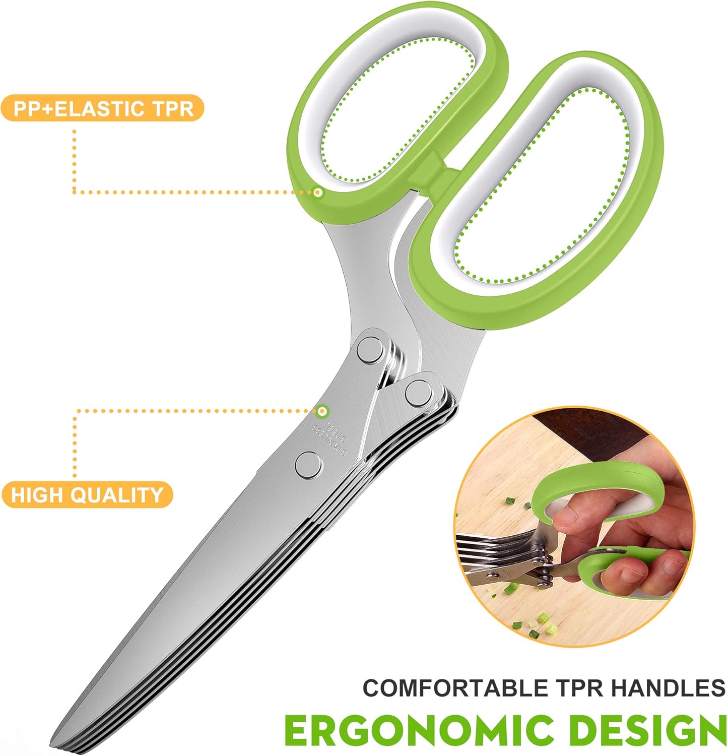 Herb Scissors Set - Updated 2025 Kitchen Gadgets for Cutting Fresh Herbs, 5 Blades, Sharp Stainless Steel