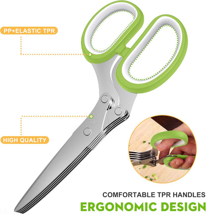 Herb Scissors Set - Updated 2025 Kitchen Gadgets for Cutting Fresh Herbs, 5 Blades, Sharp Stainless Steel