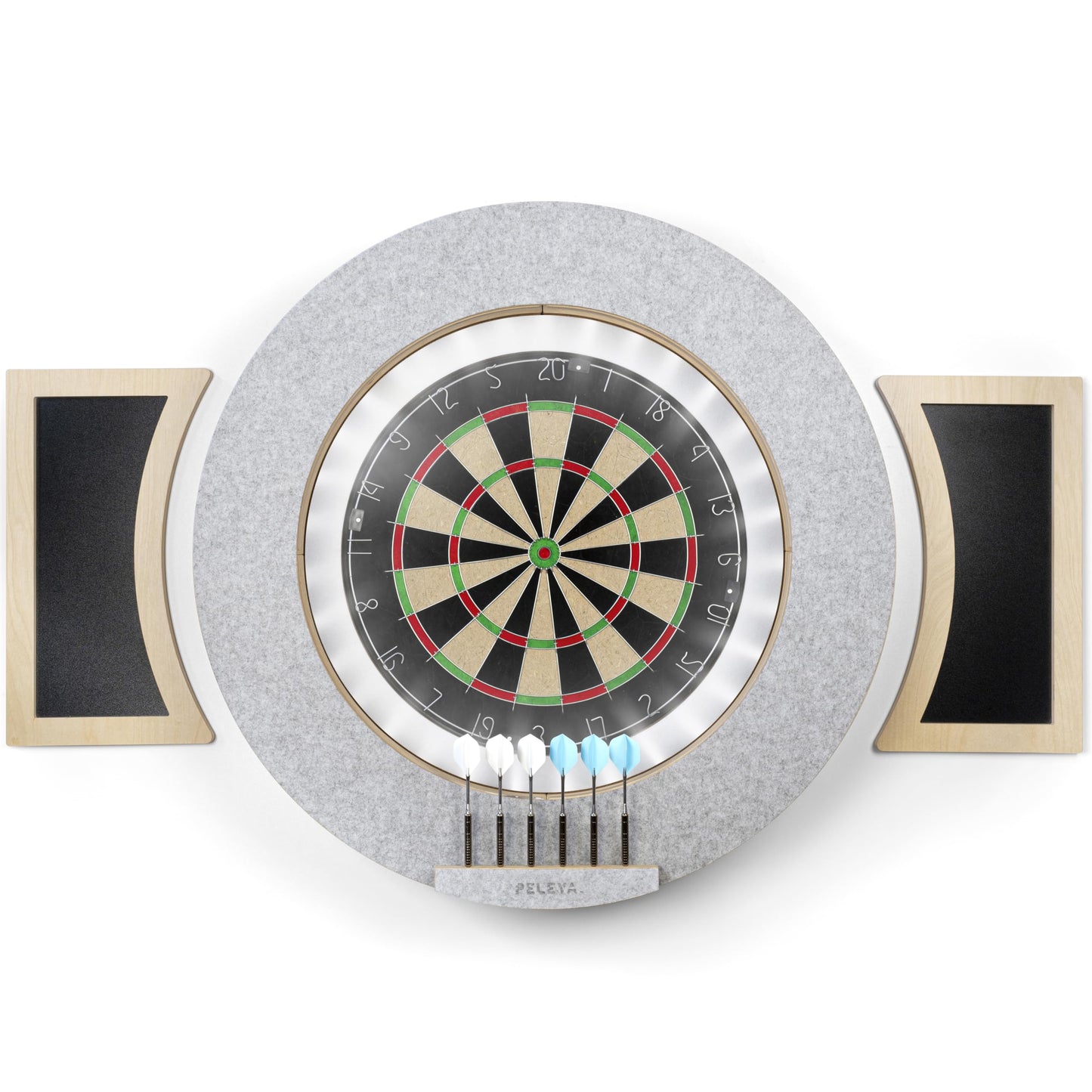 Dart Board Cabinet Set with LED Light; Bristle Dartboard, Built in LED Light, Darts and Chalkboards