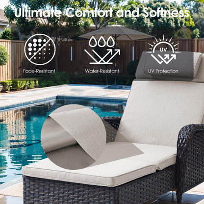 HUMMUH Patio Lounge Chairs Set of 2 - Chaise Lounge Chair with 5-Position Adjustable Backrest Outdoor Chaise for Poolside Beach Garden Deck Sunroom - Brown/Beige