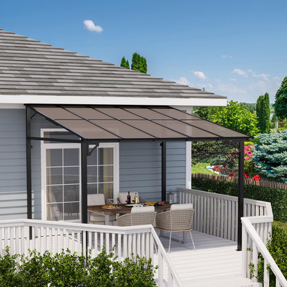 Acekool 10x10 Ft Wall Mounted Gazebo Pergola, Outdoor Lean to Gazebo Hardtop with Polycarbonate Roof, Upgraded Steel Frame Hardtop Pavilion for Patio, Garden, Lawn, Deck
