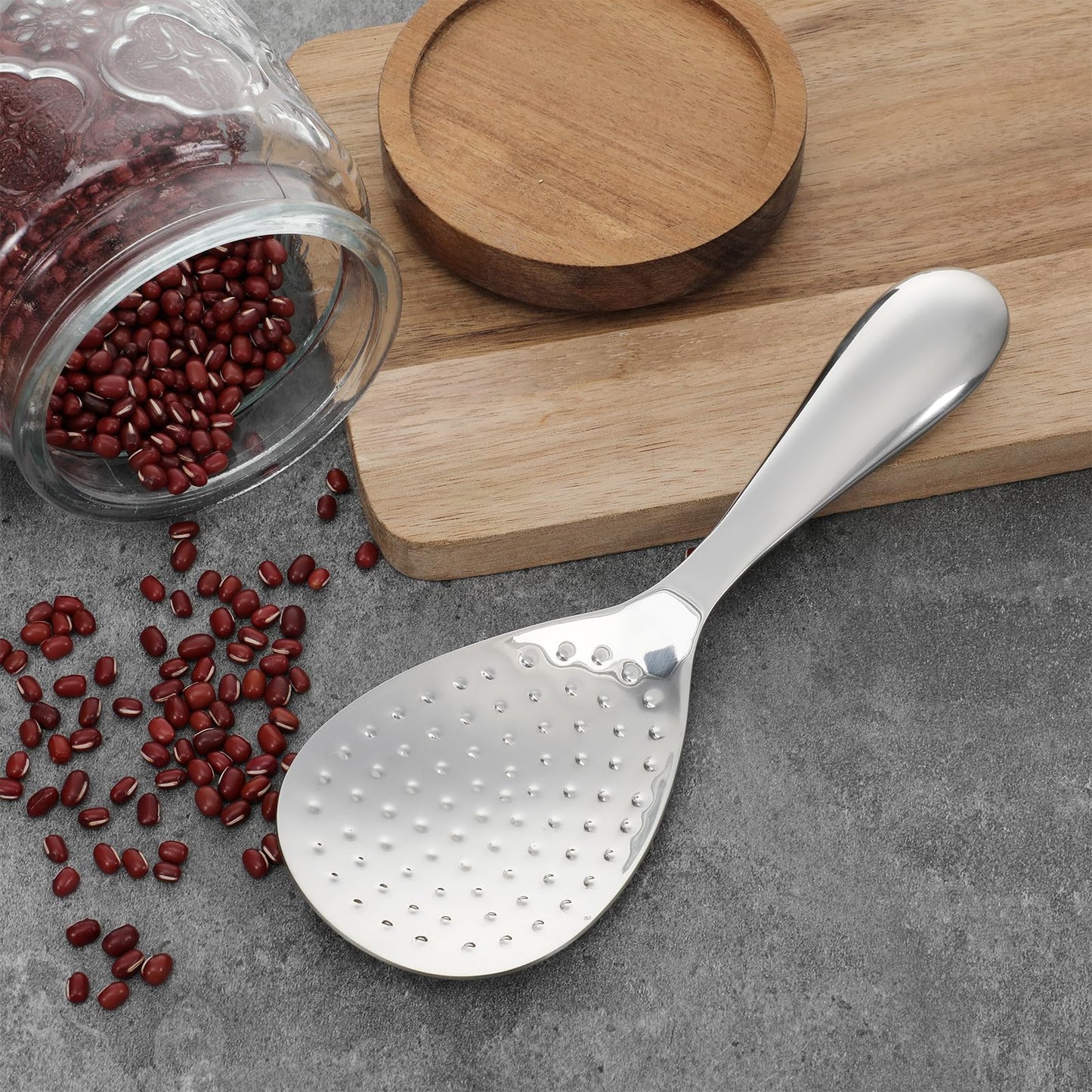 304 Stainless Steel Rice Paddle Spoon Spatula, 8-inch Long Non Stick Mirror Finish Stand-Up Design for Rice Mashed Potato Salads, Apply for Kitchen Home Restaurant Serving