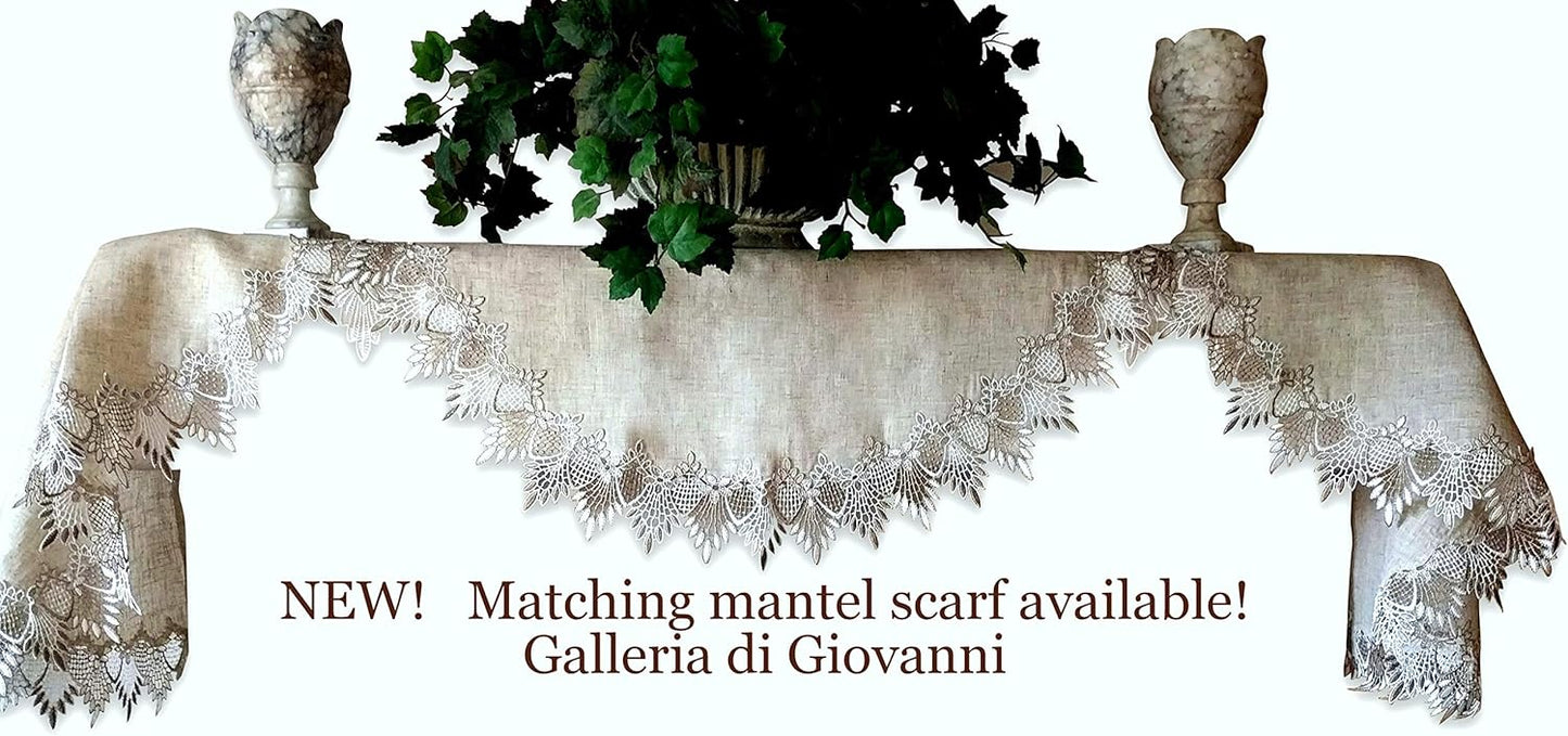 Galleria di Giovanni X-Large 33 Inch Table Topper Dresser Scarf - Neutral Earth Tones European Lace