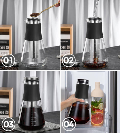 AGOGO Cold Brew Iced Coffee Maker with Metal Filters, Silicone Non-slip Grip Carafe 1600ml
