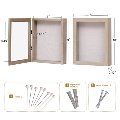 DEMAIKE 8x10 Shadow Box Frame with Linen Back, Wood Glass Display Case for Medals, Photos, Memorabilia, Awards - Pins Included- Champagne