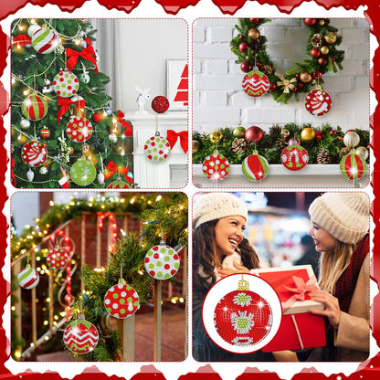 Cunno 18 Pcs Christmas Diamond Art Ornaments Lime Green and Red 5D Diamond Painting Kits Tree Decorations DIY Keychain Double Side Art Christmas Ornaments Xmas Hanging for Tree Adults Family Craft