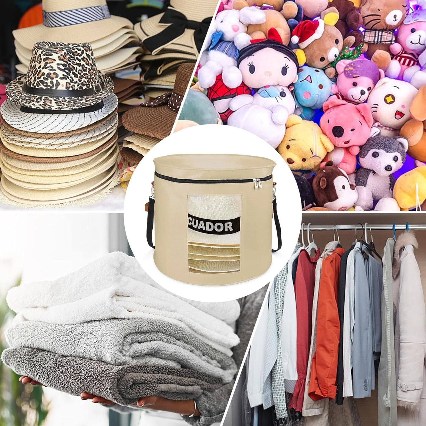 Large Hat Storage Box for Women & Men, 19" D x 17" H Foldable Round Organizer with Dustproof Lid for Travel