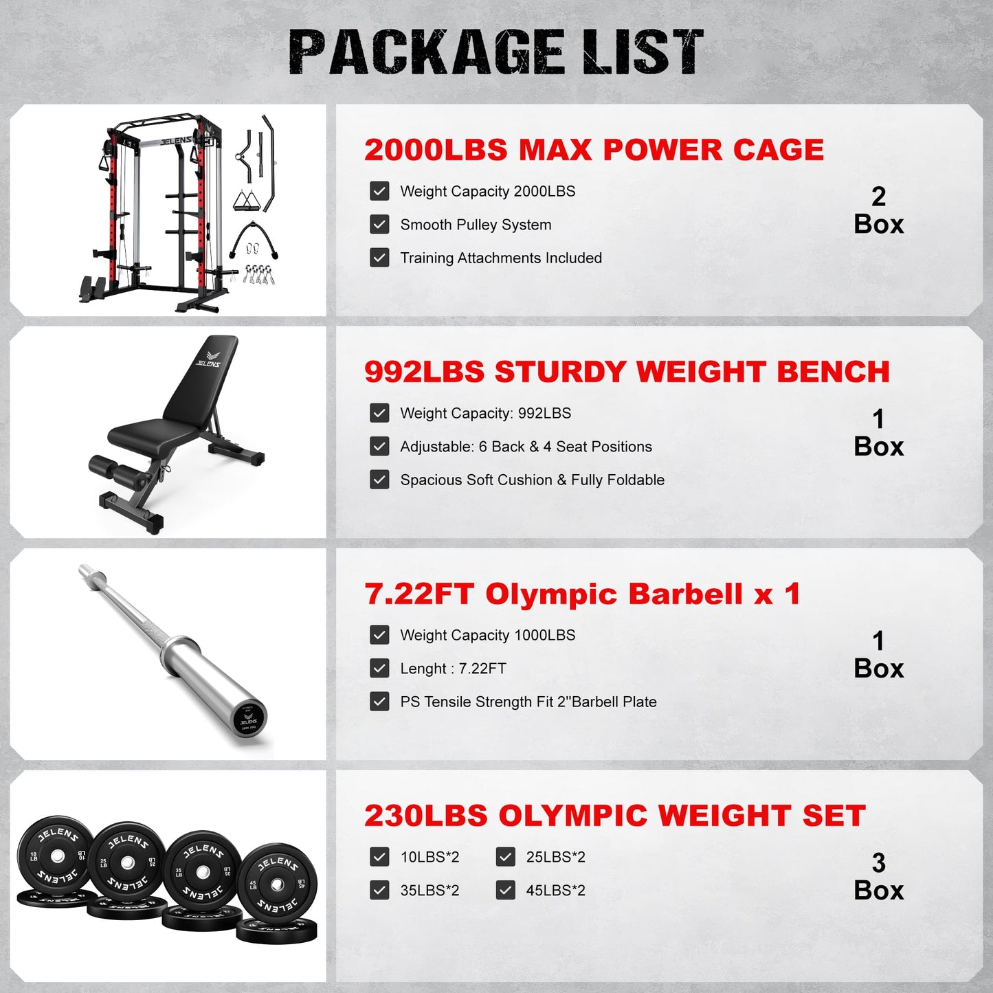 JELENS C21 Power Cage, 2000LBS Multi-Function Power Rack with Independent Dual Pulley System, All-in-One Squat Rack for Cable Crossover, Home Gym Workout Machine (Red, 230LB Black Weights)