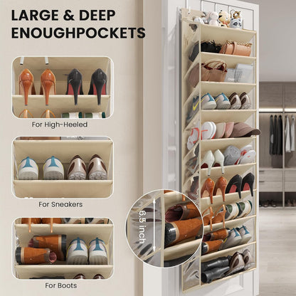20-25 Closet 10-Tier Pairs Over the Door Shoe Organizer, Clear Pockets Shoe Rack for Door, Hanging Shoe Rack for Boots