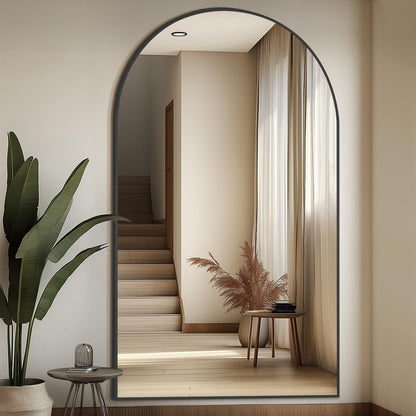 Arched Full Length Mirror, 76"X44" Oversized Black Floor Mirror Full Length, Tempered Glass Large Free Standing Mirror for Bedroom Living Room Clothing Store Gym, Aluminum Alloy Frame