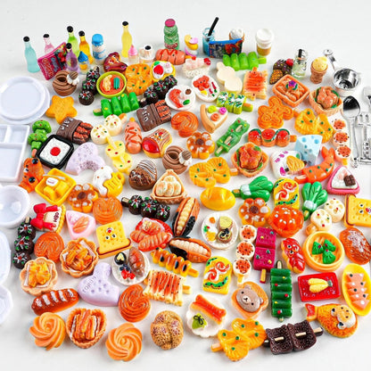 150 Pcs Miniature Food Drinks Bottle Toys Mixed for Dollhouse Kitchen Accessories Mini Play Fake Resin Pretend Game Party Tableware 1/12 Doll House Bread Cake Models Micro