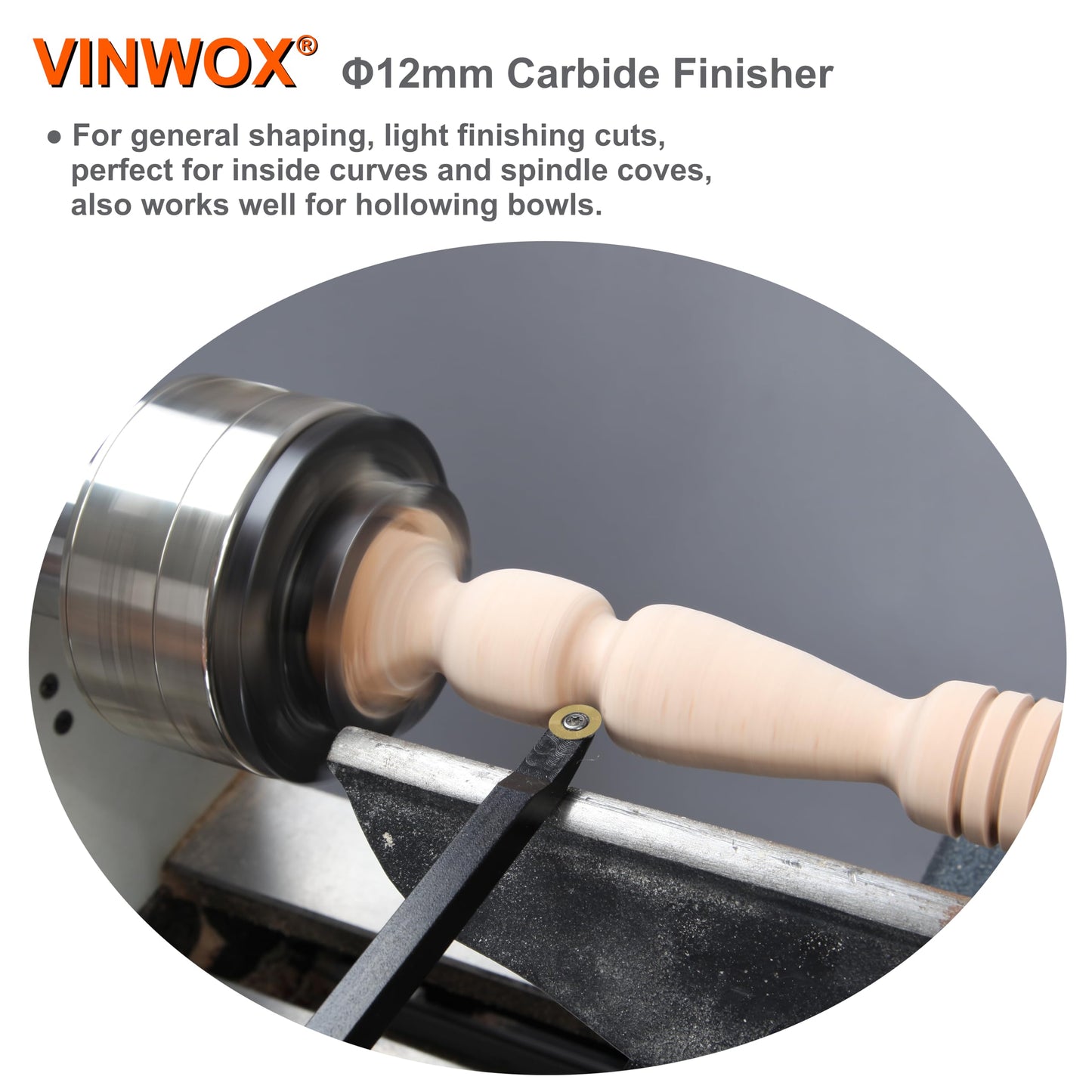 VINWOX 13.5" 4 PCS Carbide Wood Lathe Turning Tool Set, Pen Turning tool, Including Swan Neck Hollower, Rougher, Finisher, Detailer, Titanium Coated Carbide Blades 2X Service Life, Beech Wood Handle