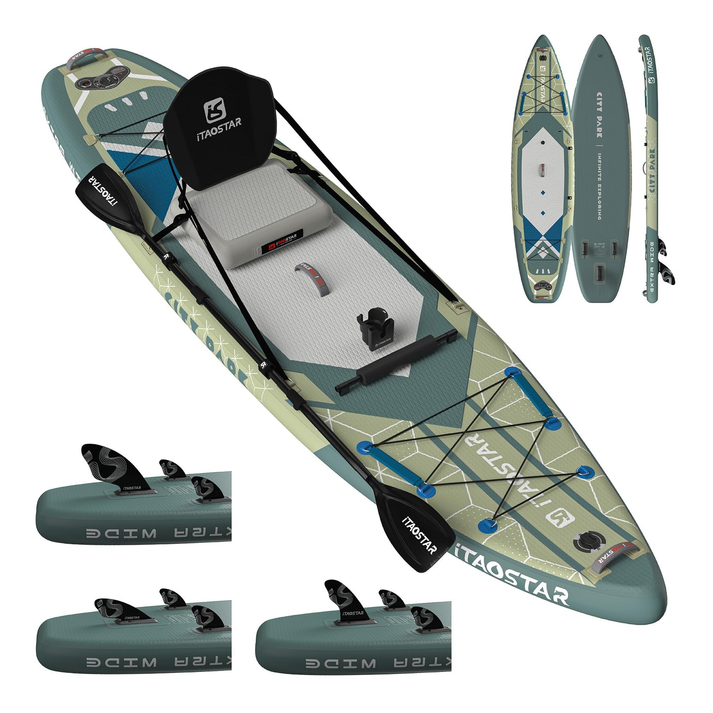 iTAOSTAR C03EP 35" Wide Paddle Board, More Fun Inflatable SUP Board with 5 Fins，12 Foot Stand Up Paddle Board with Premium SUP Accessories for Adults of All Skill Levels