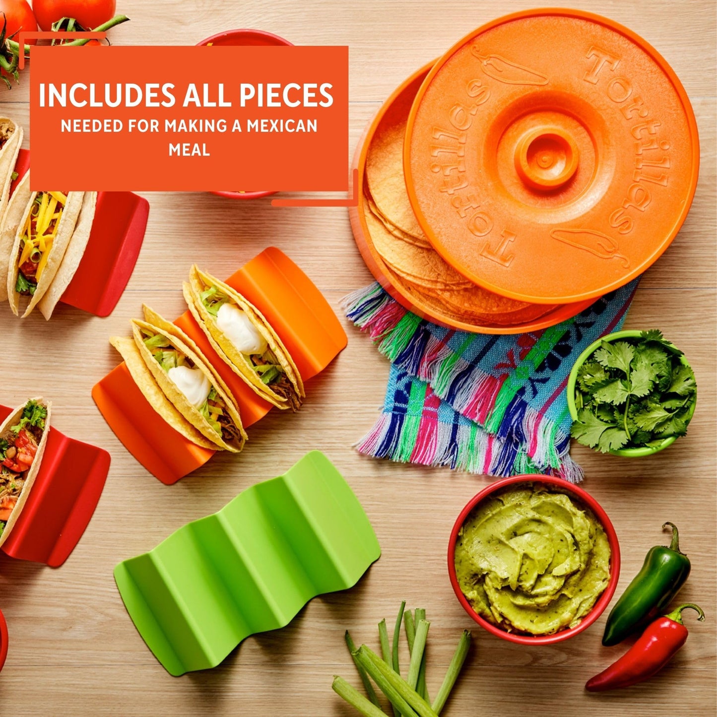 IMUSA 12pc Taco Fiesta Set, Red/Orange/Green