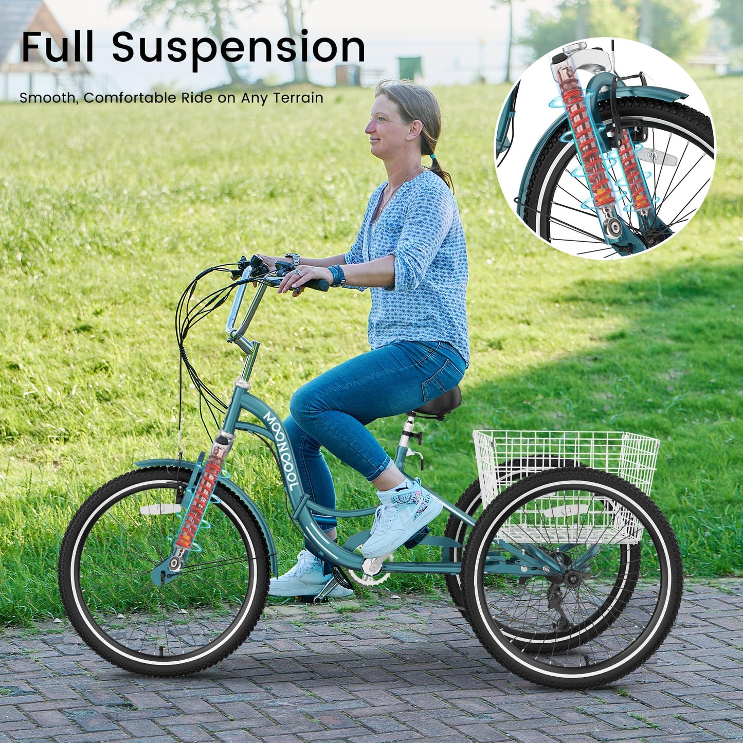 EOYOBIKE Adult Folding Tricycle, 7-Speed 3-Wheel Cruiser Bike with Low Step-Through Frame, Large Rear Basket, Adjustable Seat, 20/24/26 Inch Options