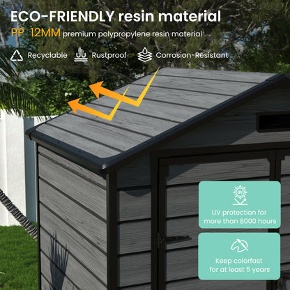 UDPATIO Outdoor Storage Shed 6x4.5 FT, Garden Resin Shed for Bike, Garbage Can, Tools, Outside Plastic Sheds with Floor for Backyard, Patio, Lawn, Dark Grey
