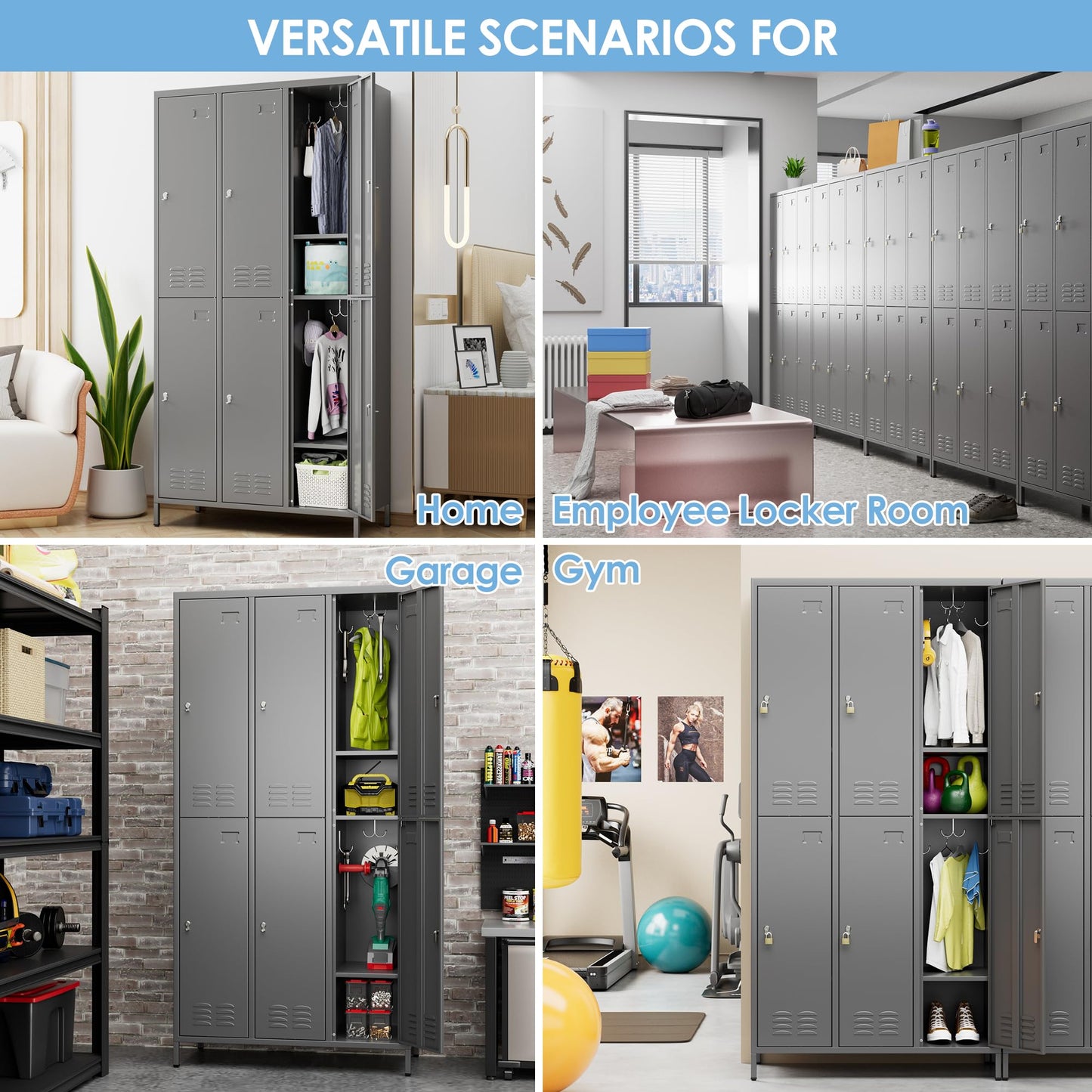 METALYEYE 6 Doors Metal Storage Lockers for Employees,Industrial Steel Storage Locker with 18 Hooks & Air Hole for Gym,School,Garage,Office,Assembly Required,Dark Gray,72''H*35.43''W*15.75''D