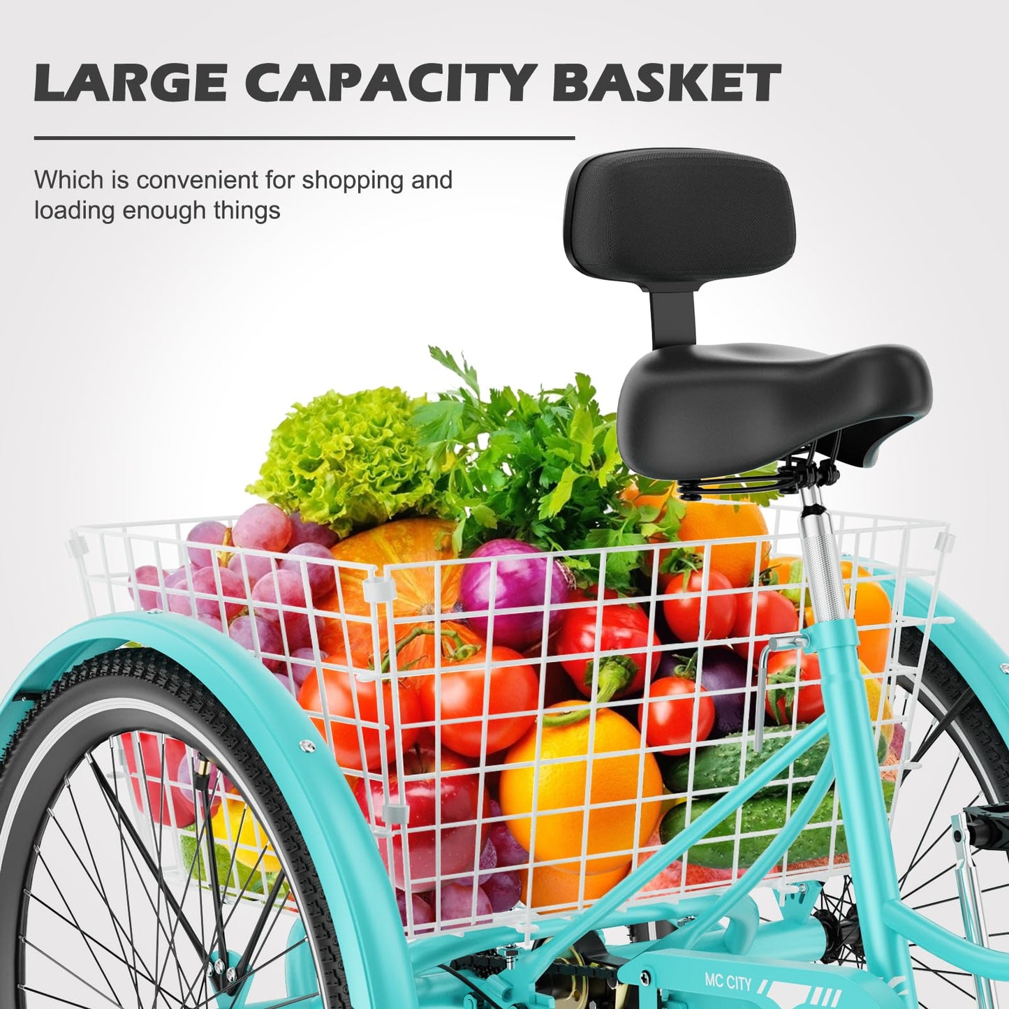 H&ZT Adult Tricycle, 3 Wheeled Bike, Trike Cruiser Bike, with 7-Speed Gear, Parking Brake Handle, Low Step, Large Rear Basket, Elderly Friendly, for Men, Women, and Teens