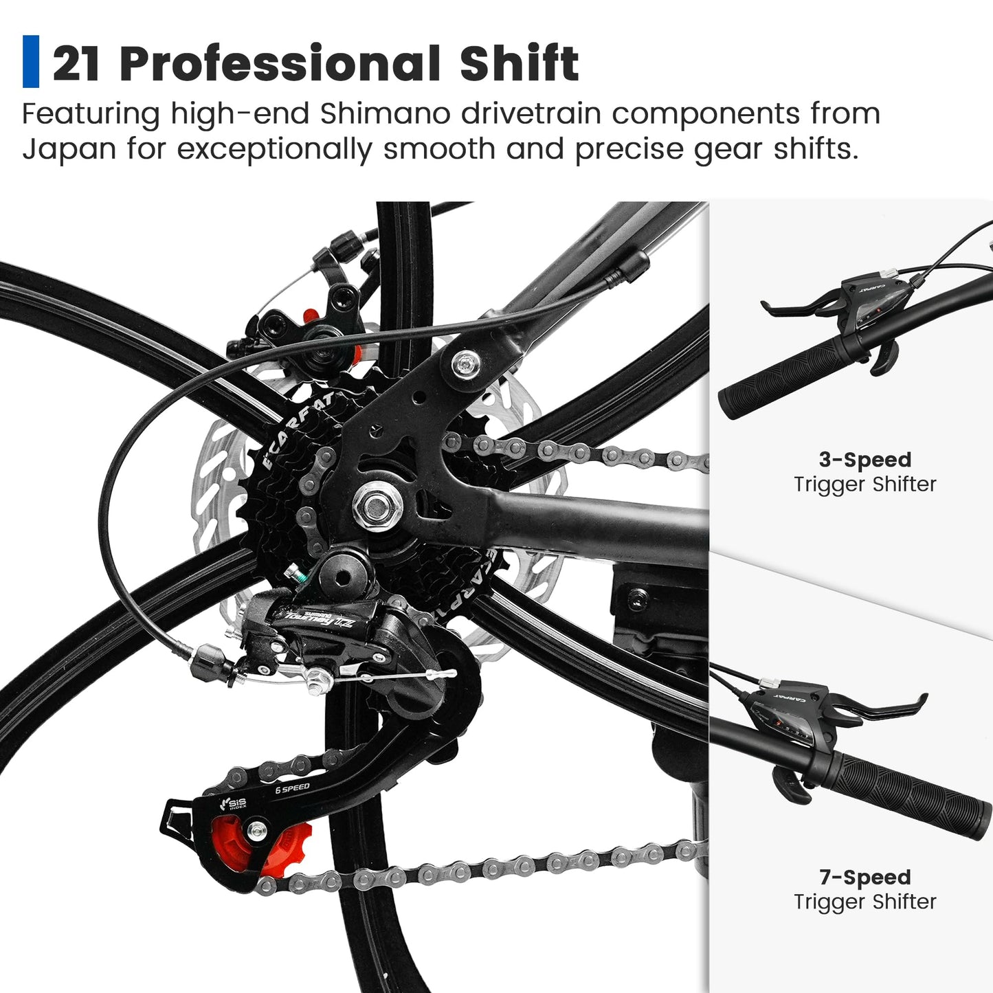 Ecarpat Full Suspension Mountain Bike 26 Inch Wheel, 21 Speed Mountain Bicycle with High-Carbon Steel and Dual Disc Brakes, Outdoor Cycling MTB Bike for Men Adult, Black