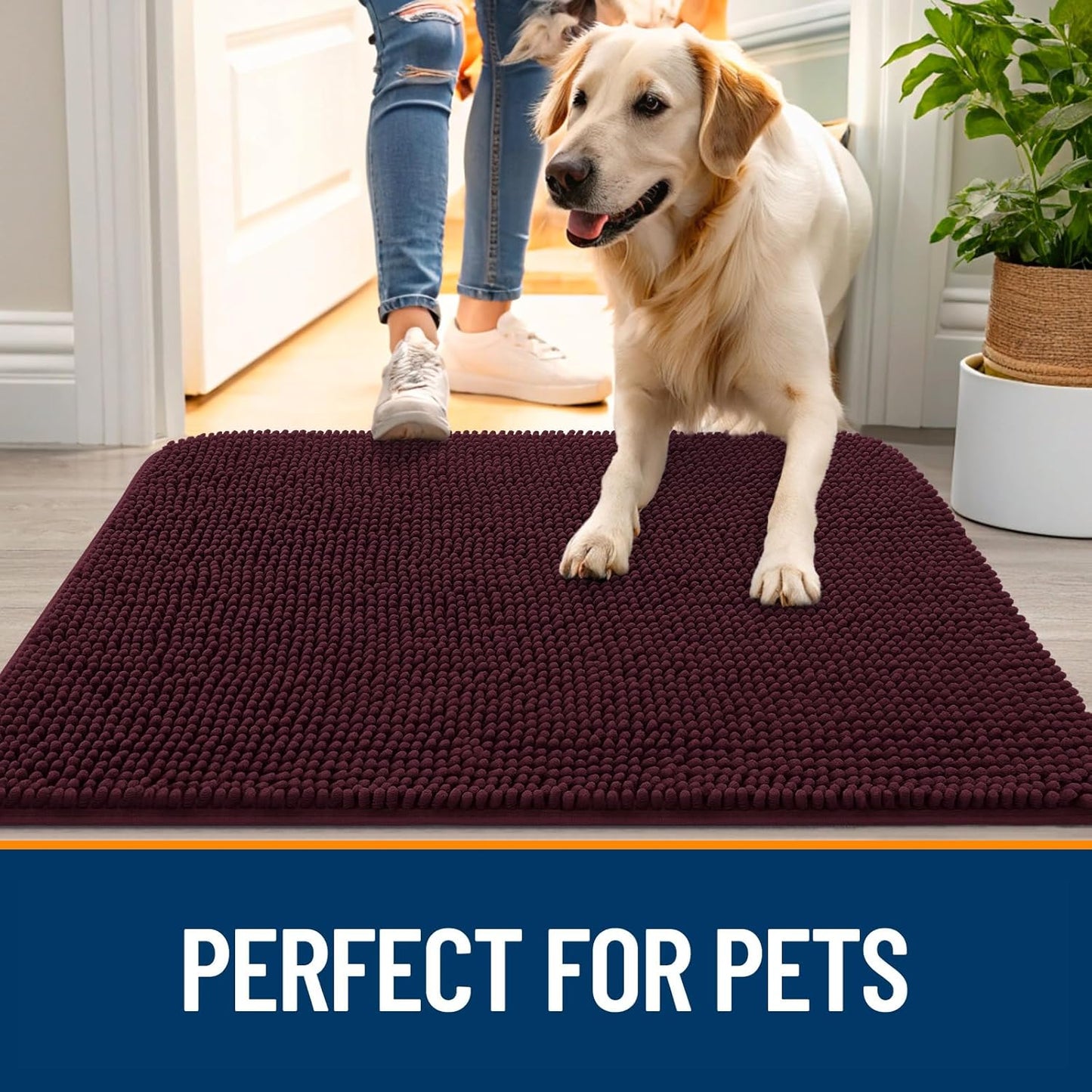 OLANLY Dog Door Mat - Absorbent Non-Slip Mud Mat for Indoor Use | Quick Dry Chenille, 45x27, Russet