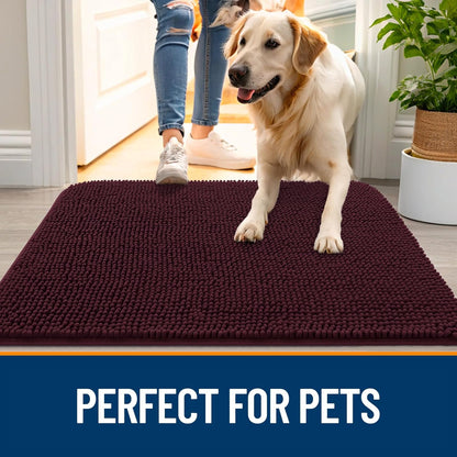 OLANLY Dog Door Mat - Absorbent Non-Slip Mud Mat for Indoor Use | Quick Dry Chenille, 70x46, Russet
