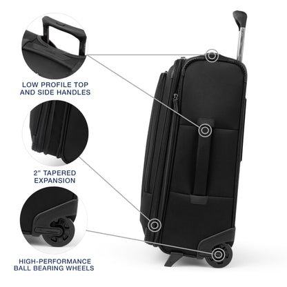 Travelpro Crew Classic Lightweight Softside Expandable Carry on Luggage, 2 Wheel Upright Rollaboard Suitcase, Men and Women, Carry On 22-Inch, Black