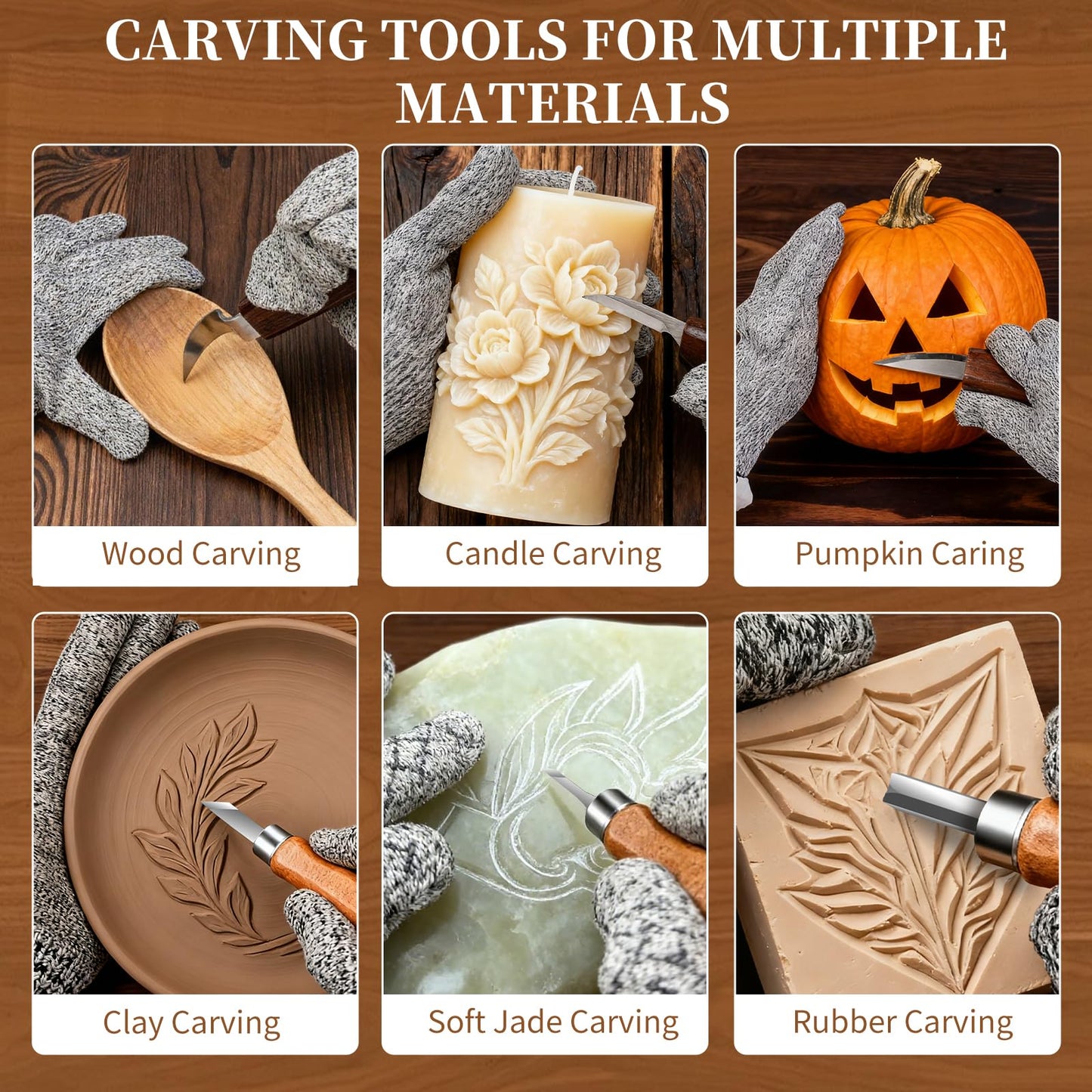 YOYUPETA Wood Carving Tools, 34-Piece Professional Whittling & Carving Kit Set with Walnut Handle Knives, Detail Gouges, Sharpening Stone, Acrylic Paints, Brushes, Palette & Gloves for Adult Hobbyists