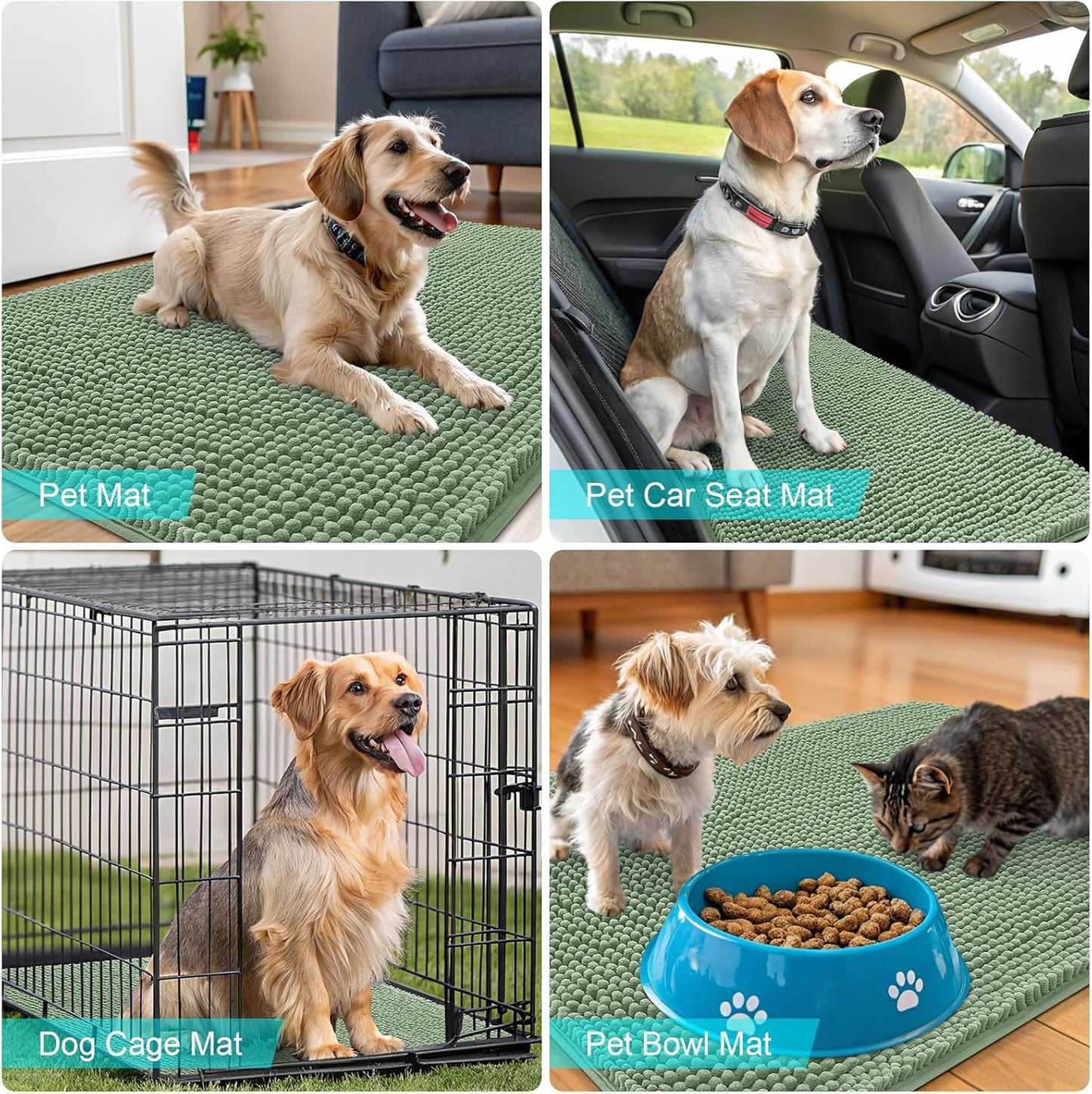 OLANLY Dog Door Mat - Absorbent Non-Slip Mud Mat for Indoor Use | 40x32 Inches, Olive Green