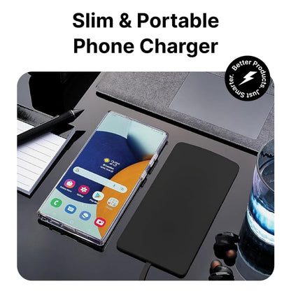 IJS Ultra Slim Universal Fast Wireless Charger - Phone Charger Compatible with All Qi Enabled Phones - Smart Round Fast Charging Pad for Multiple Devices (Black)