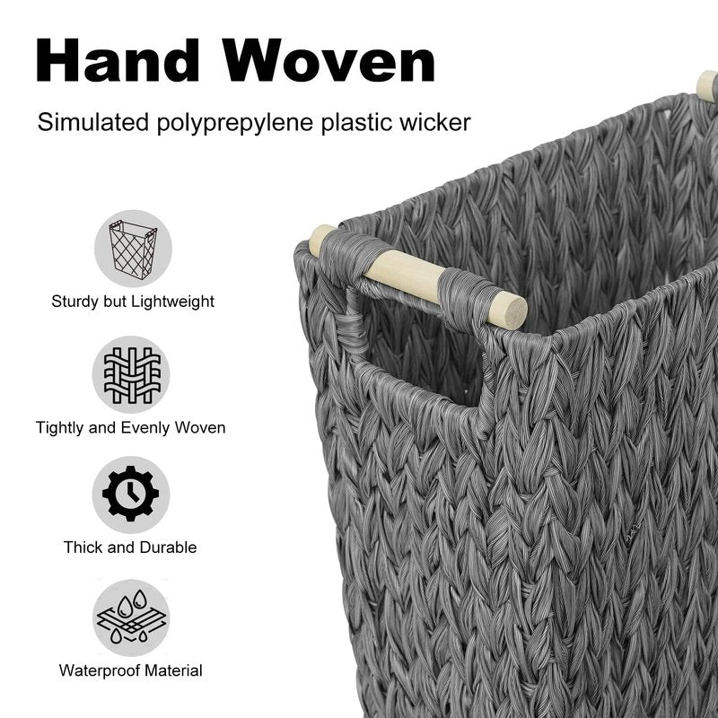Coeusy Wicker Trash Can,6 Gallon Waterproof Bathroom Garbage Canwith Handle,Narrow Small Waste Basket for Bedroom,Office,Grey