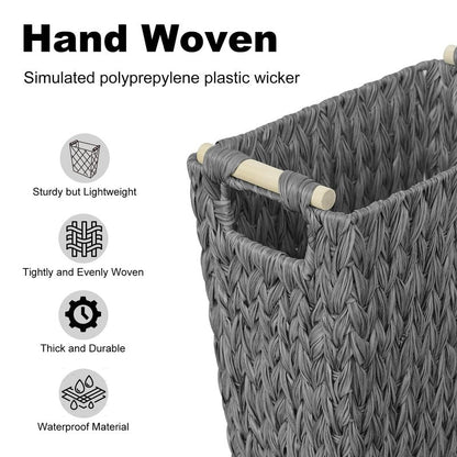 Coeusy Wicker Trash Can,6 Gallon Waterproof Bathroom Garbage Canwith Handle,Narrow Small Waste Basket for Bedroom,Office,Grey
